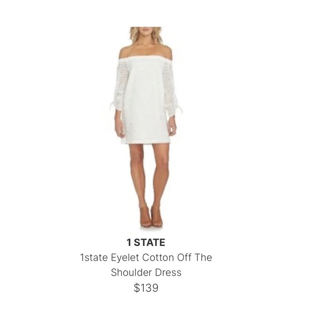 1.STATE Eyelet Cotton Off Shoulder Dress Womens‎ Medium White Shift Mini